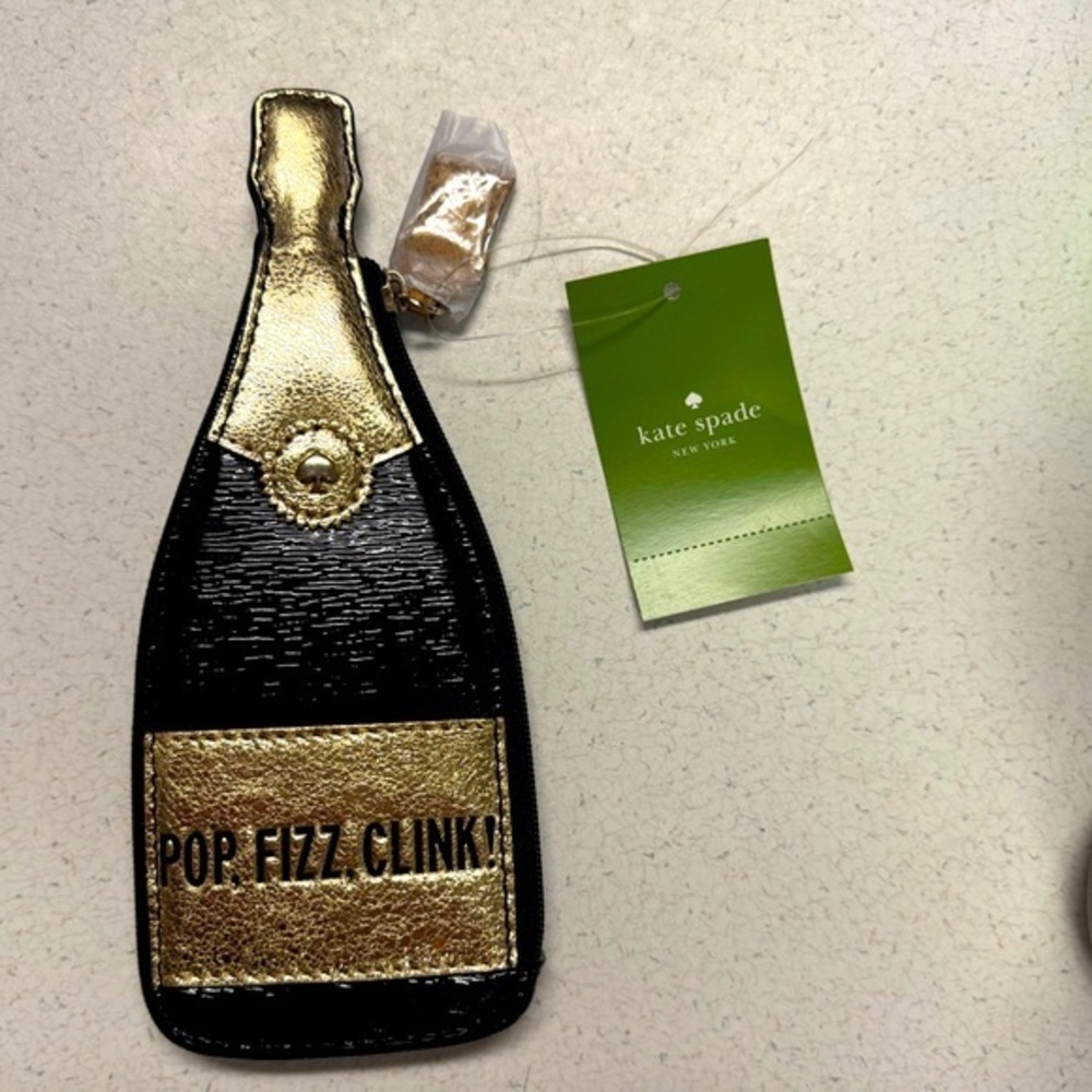 Kate Spade pop fizz clink! champagne bottle coin purse NWT
